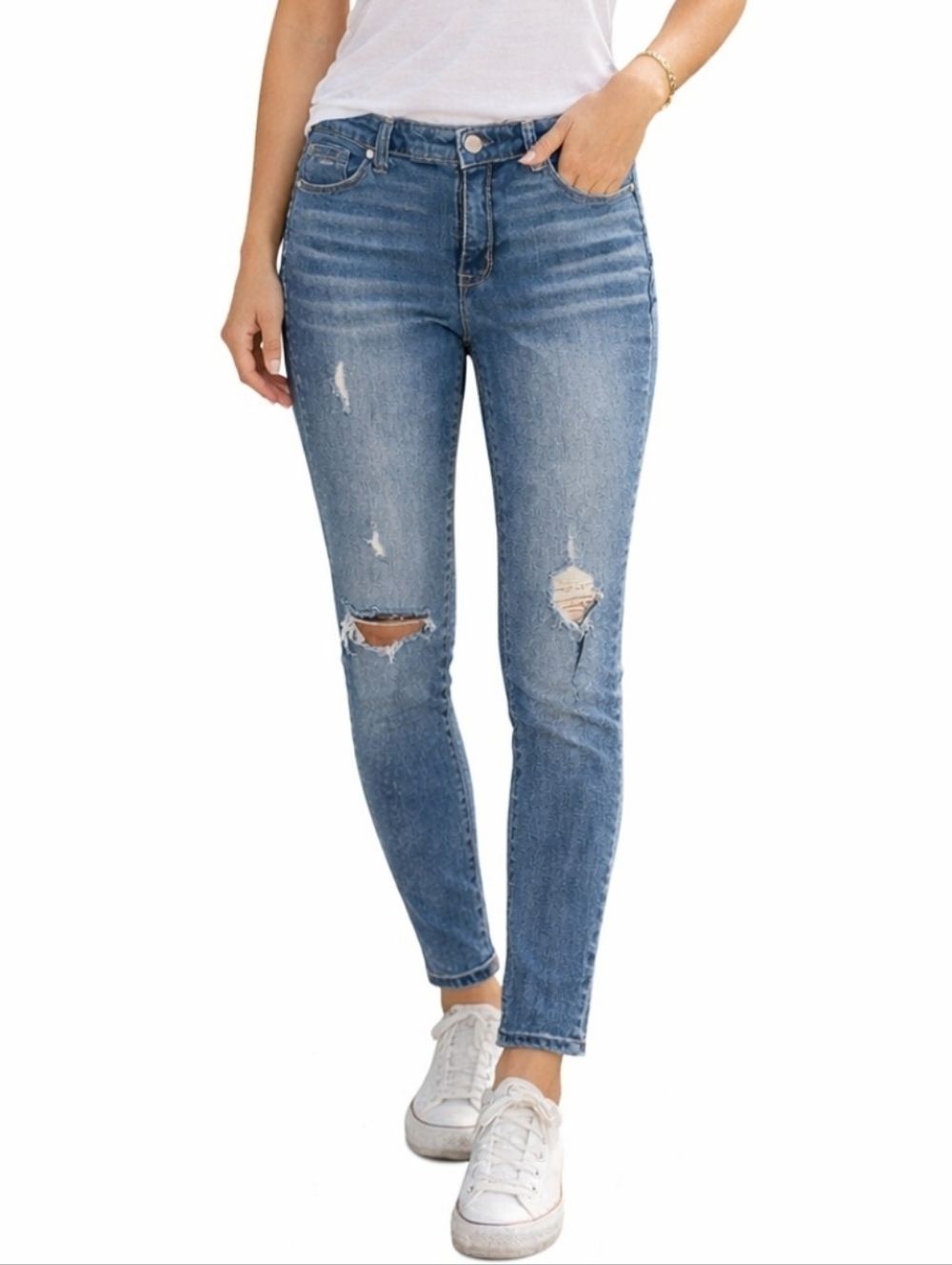 Nine West Gramercy Skinny Jeans Womens Size 12 Distressed Stretch Blue Denim